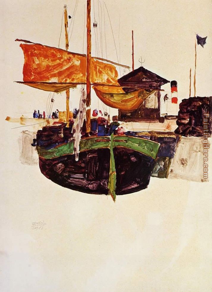 Ships at Trieste painting - Egon Schiele Ships at Trieste art painting